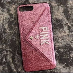iPhone 7 Plus phone case pink glitter card holder